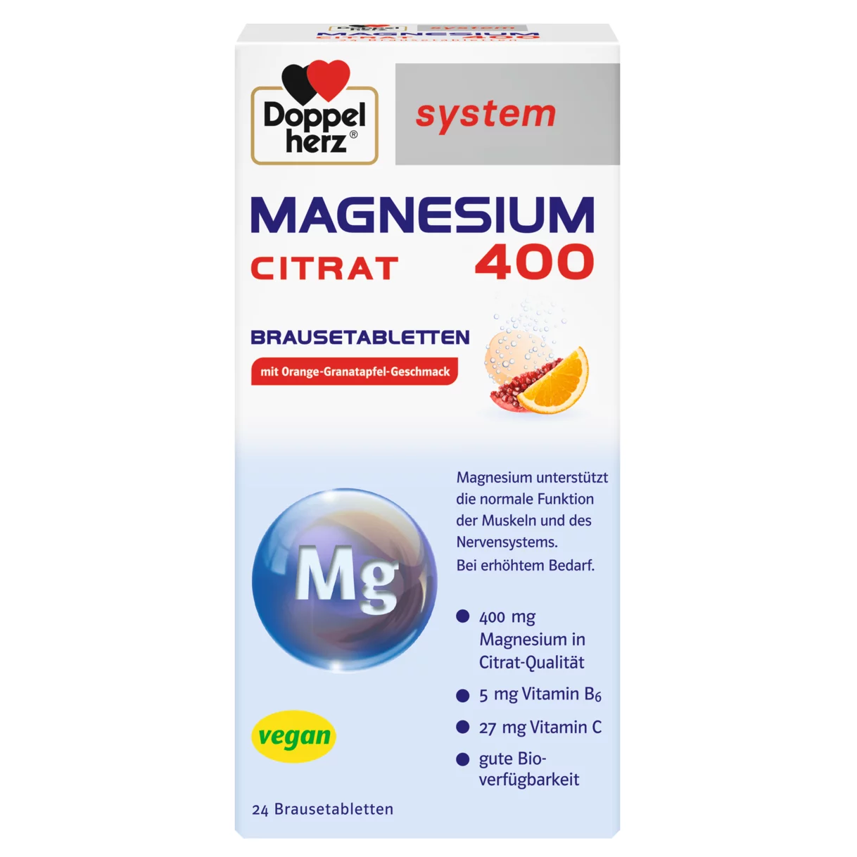 Abbildung der Produktverpackung Doppelherz system MAGNESIUM 400 CITRAT BRAUSETABLETTEN Frontansicht